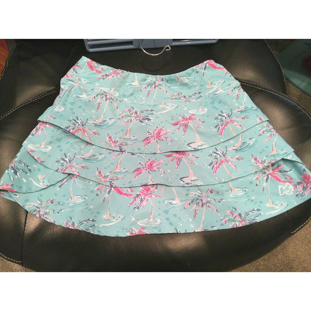 ADORABLE PRODOH TEAL TIERED SKORT PINK PALM TREES BACK ZIP POCKET  GIRLS 8-10